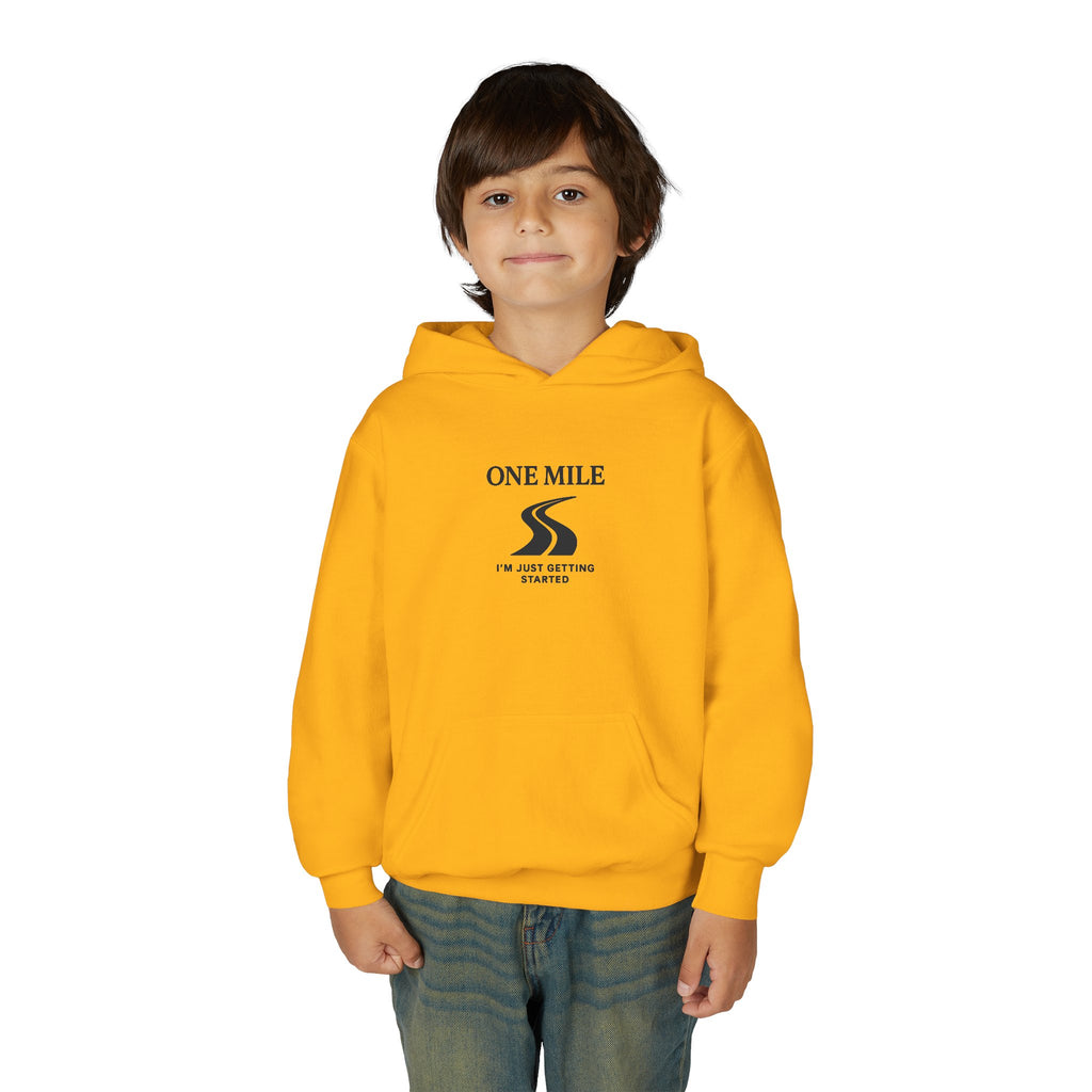 One Mile Youth Hoodie — "Just getting started." Motivational Running Hoodie