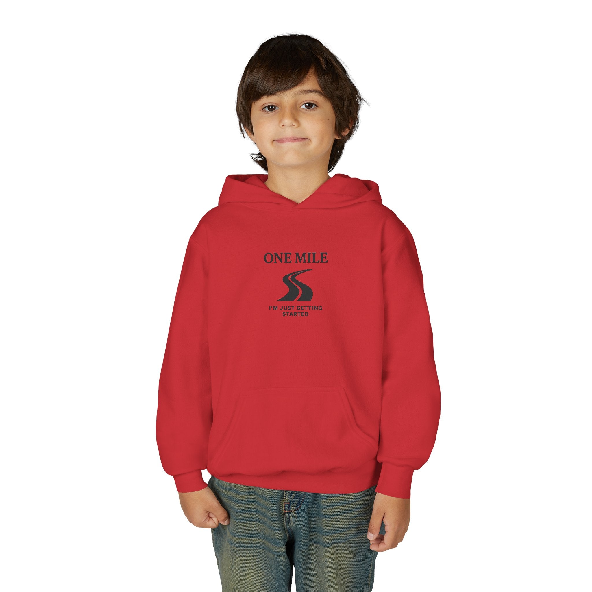 One Mile Youth Hoodie — "Just getting started." Motivational Running Hoodie