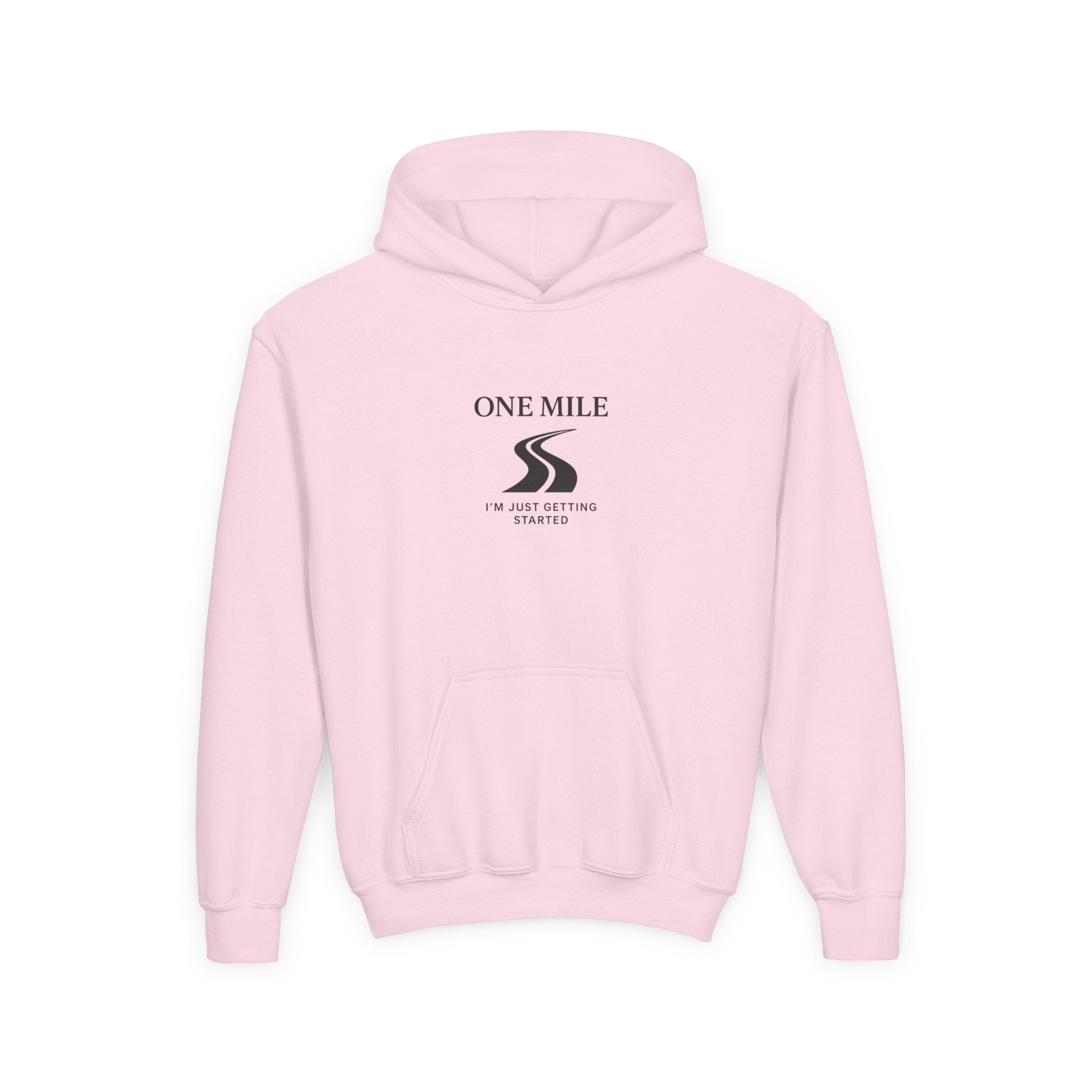 One Mile Youth Hoodie — "Just getting started." Motivational Running Hoodie