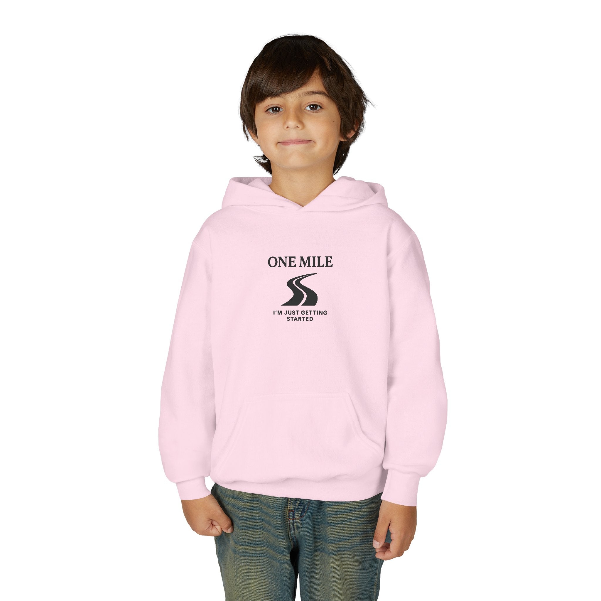 One Mile Youth Hoodie — "Just getting started." Motivational Running Hoodie