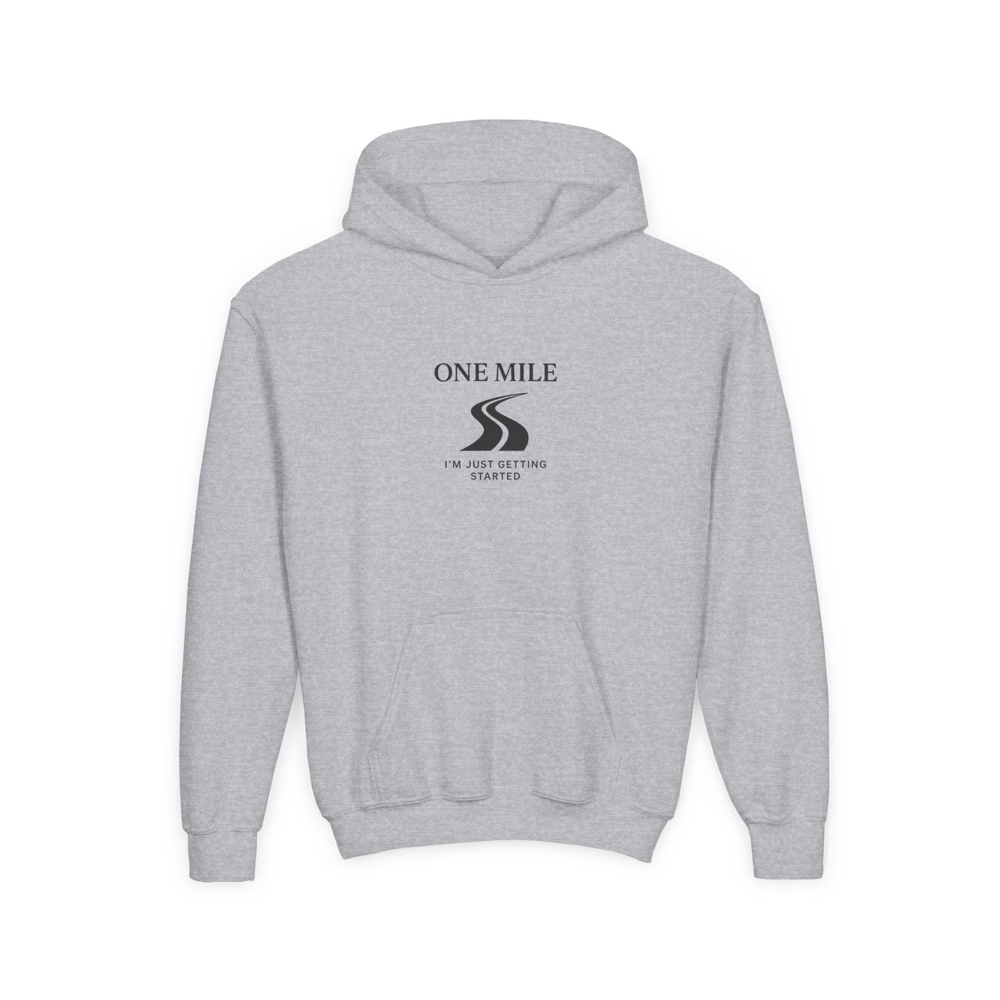 One Mile Youth Hoodie — "Just getting started." Motivational Running Hoodie