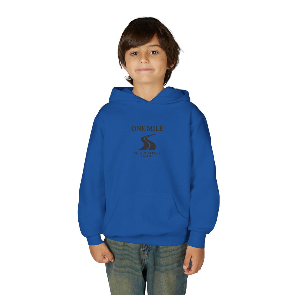 One Mile Youth Hoodie — "Just getting started." Motivational Running Hoodie