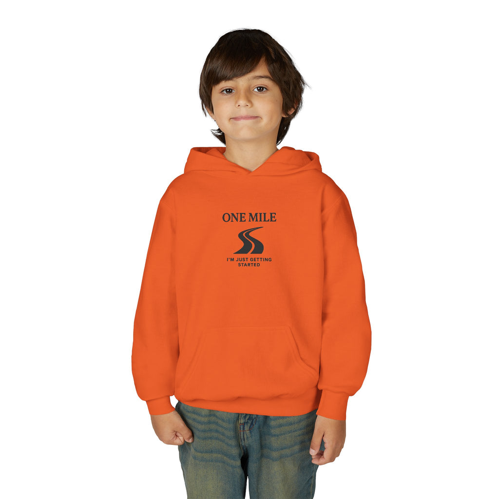 One Mile Youth Hoodie — "Just getting started." Motivational Running Hoodie