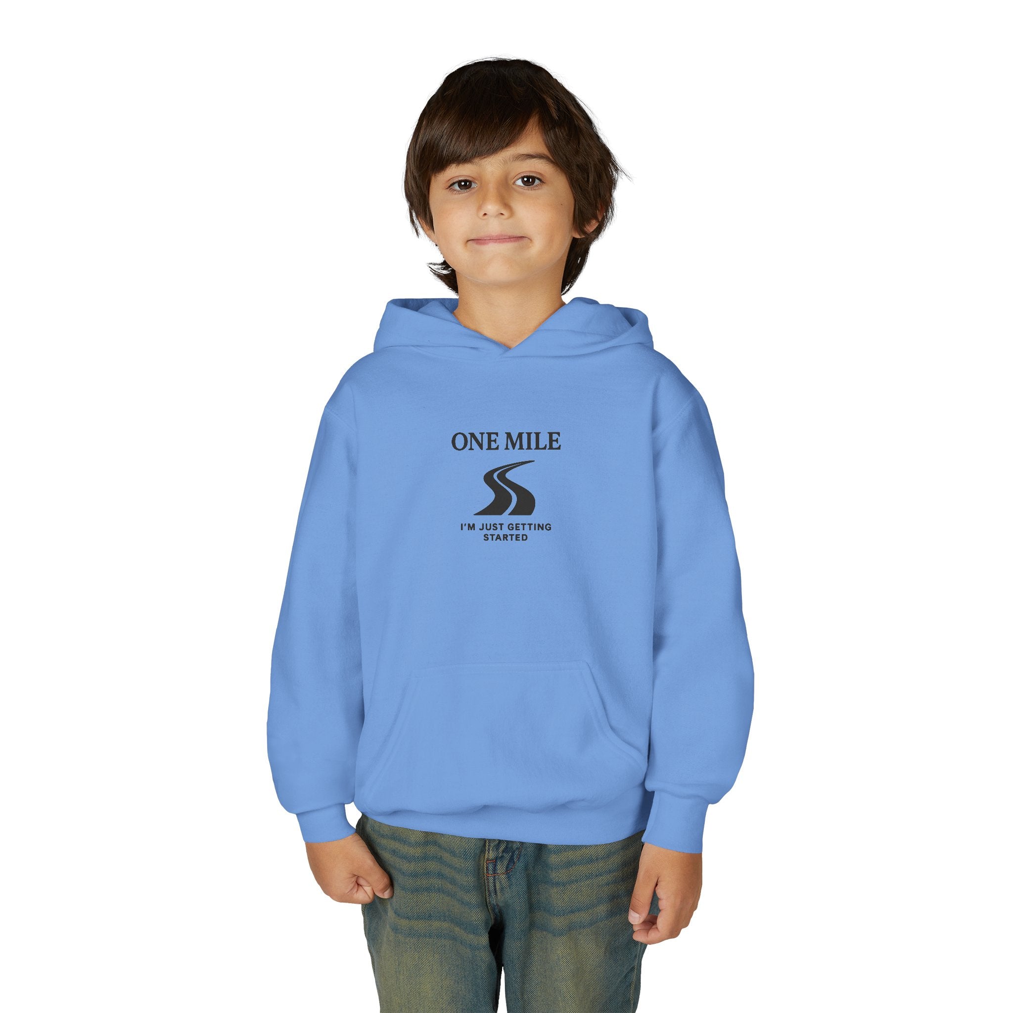 One Mile Youth Hoodie — "Just getting started." Motivational Running Hoodie
