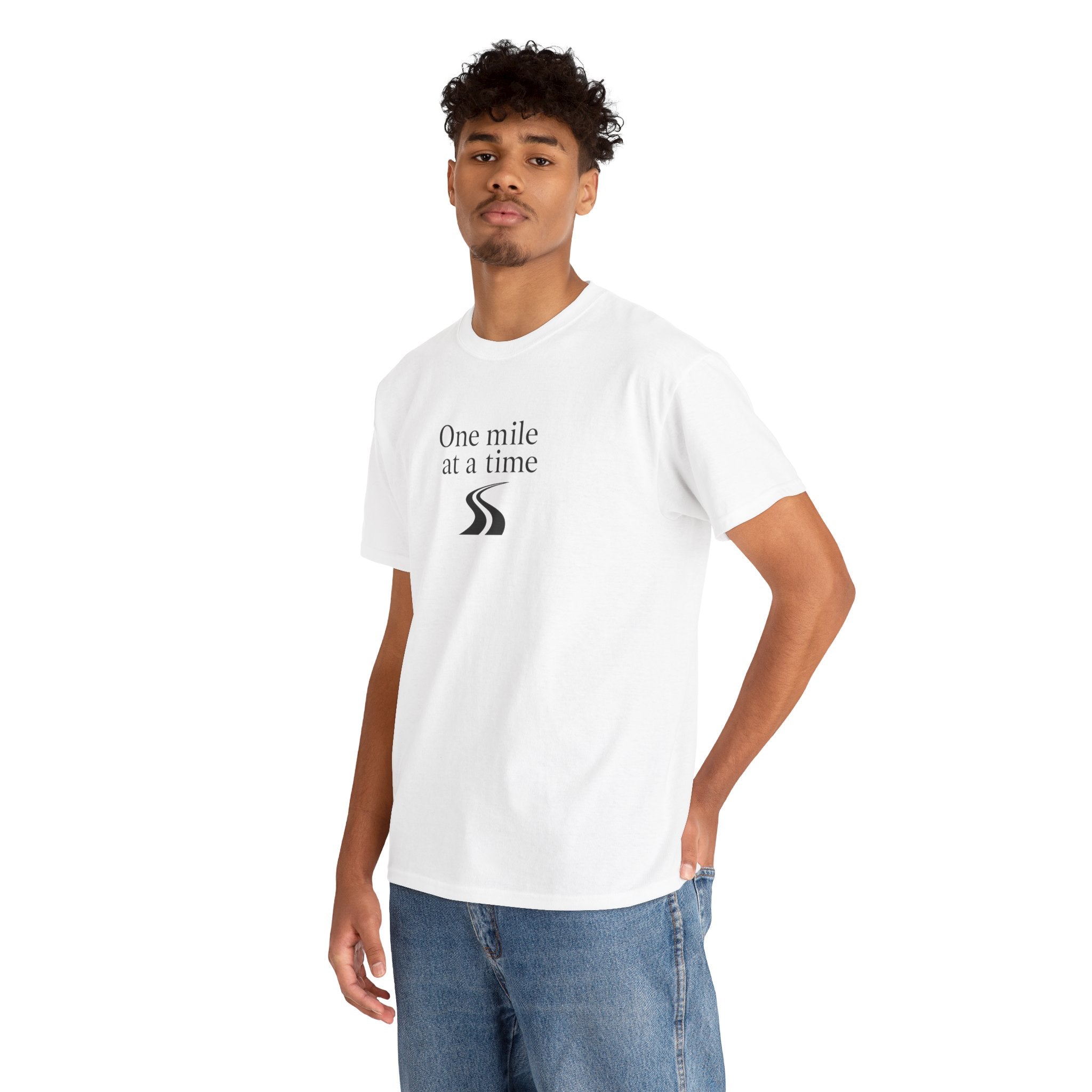 One Mile at a time Tee — Inspirational White Graphic T-Shirt