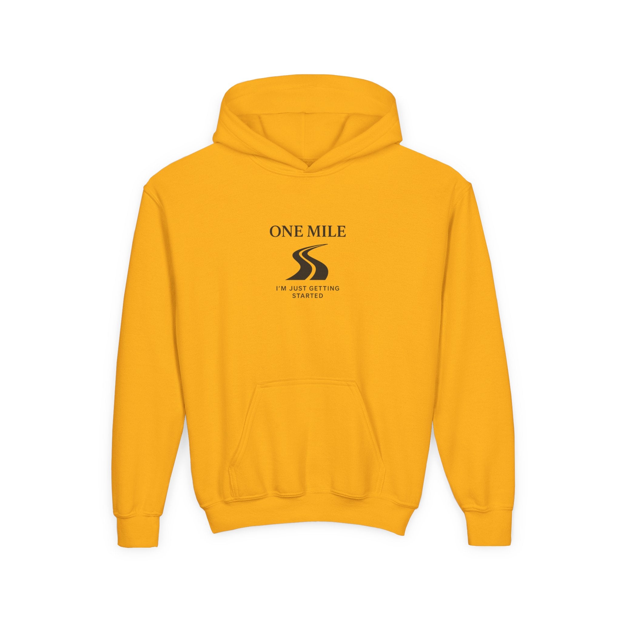 One Mile Youth Hoodie — "Just getting started." Motivational Running Hoodie