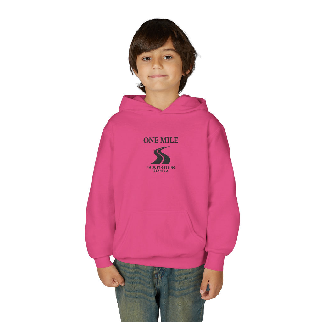 One Mile Youth Hoodie — "Just getting started." Motivational Running Hoodie