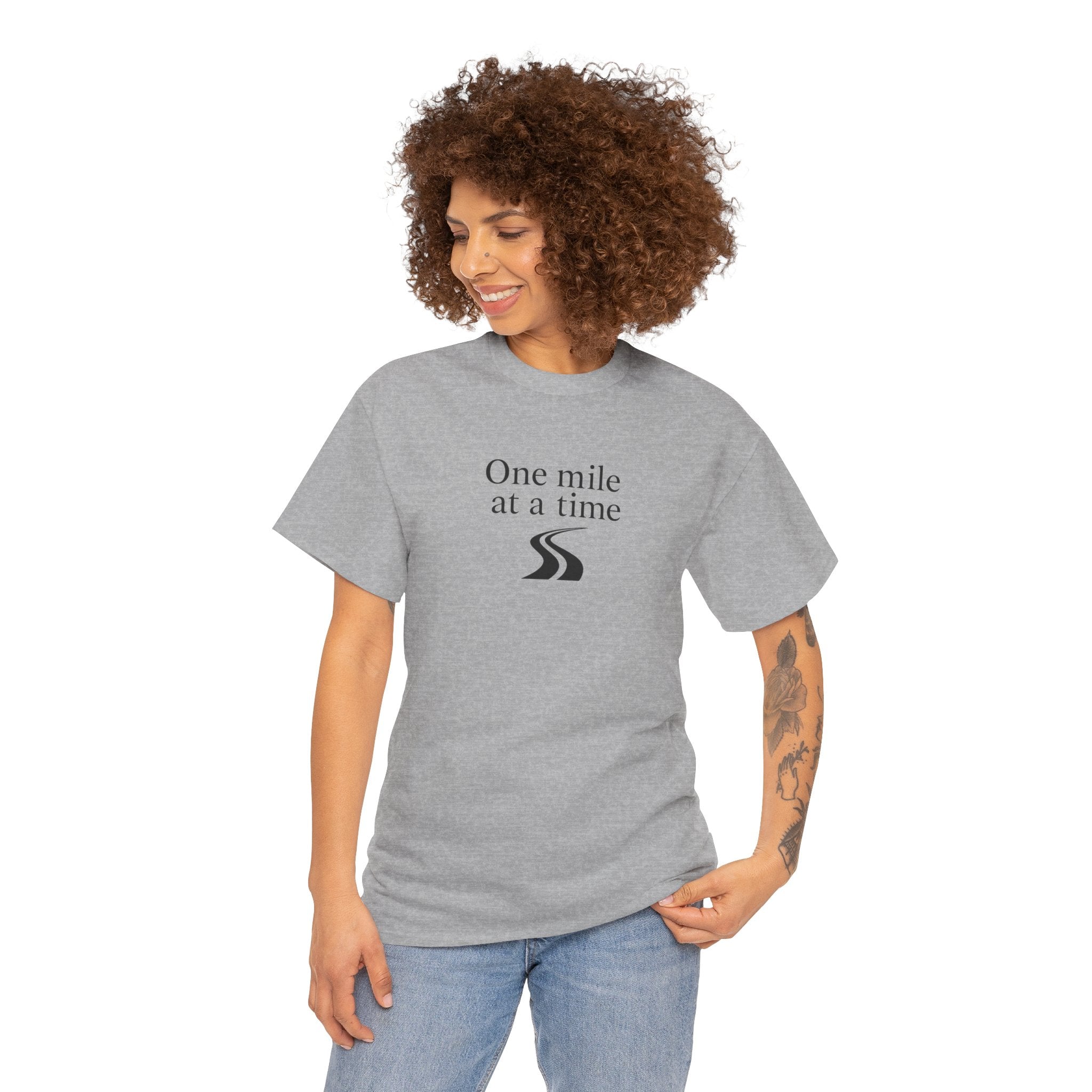 One Mile at a time Tee — Inspirational White Graphic T-Shirt